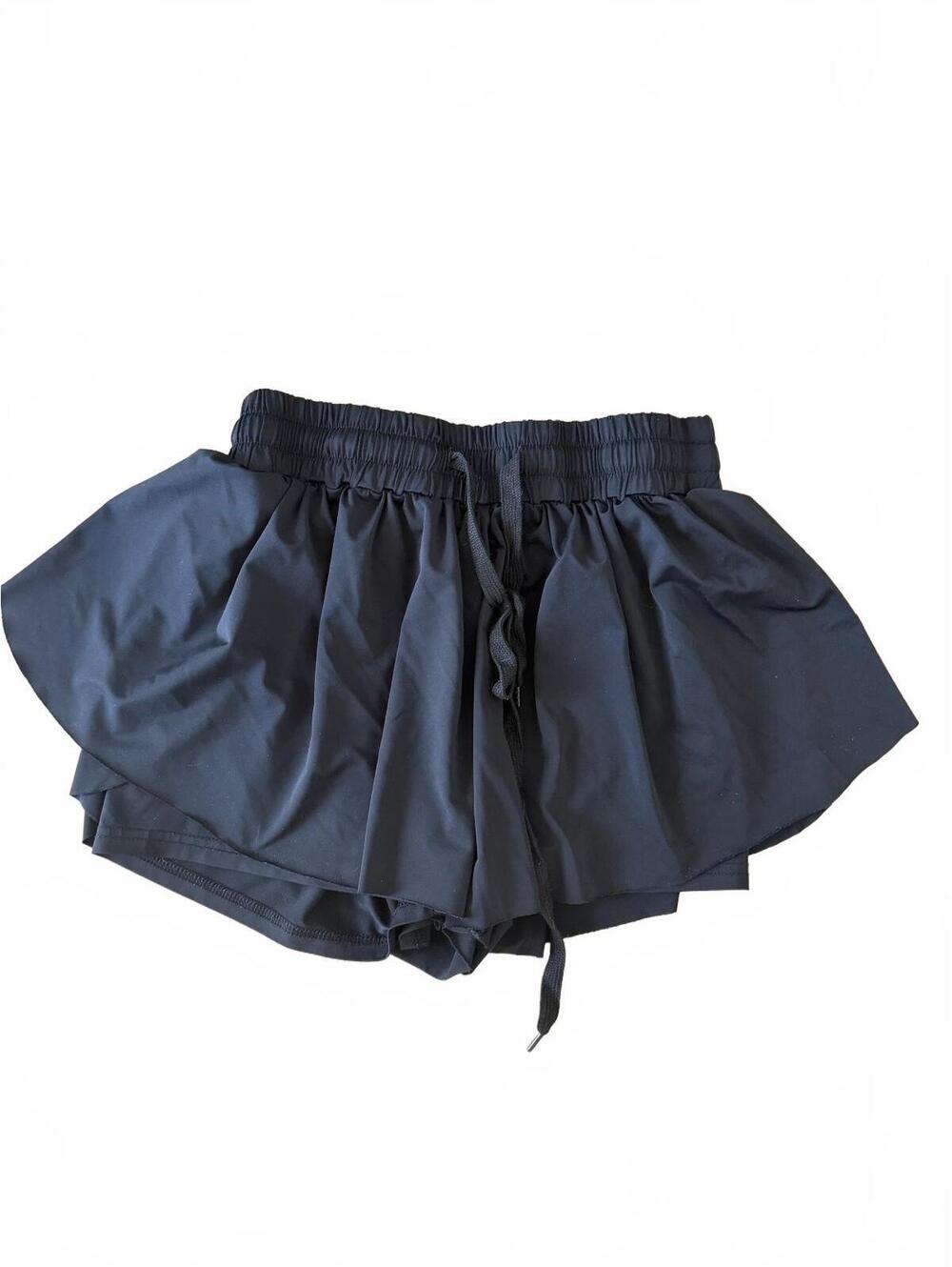 Black Layered Ruffle Shorts with Elastic Waist